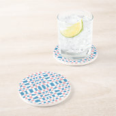 レトロモダンピンクブルーチェッカーボード抽象芸術 コースター (側面)