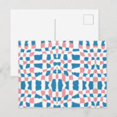 レトロモダンピンクブルーチェッカーボード抽象芸術 ポストカード (正面/裏面)