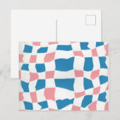 レトロモダンピンクブルーチェッカーボード抽象芸術 ポストカード (正面/裏面)
