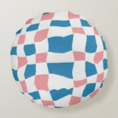 レトロモダンピンクブルーチェッカーボード抽象芸術 ラウンドクッション (裏面)
