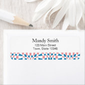 レトロモダンピンクブルーチェッカーボード抽象芸術 ラベル (インサイチュ)