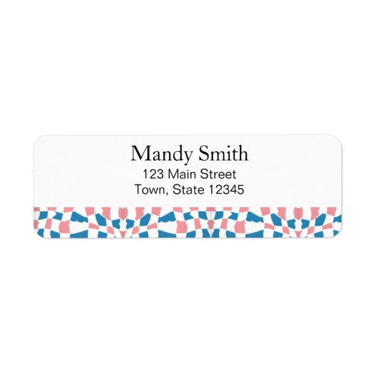 レトロモダンピンクブルーチェッカーボード抽象芸術 ラベル (正面)