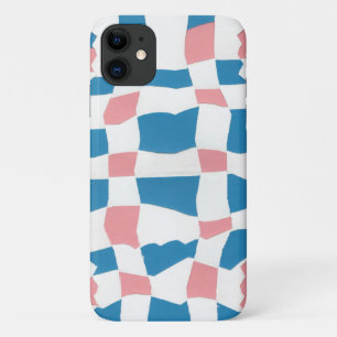 レトロモダンピンクブルーチェッカーボード抽象芸術 iPhone 11 ケース