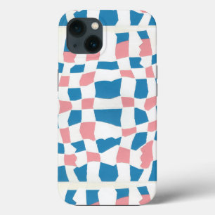 レトロモダンピンクブルーチェッカーボード抽象芸術 iPhone 13ケース