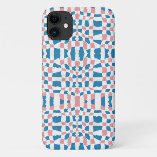 レトロモダンピンクブルーチェッカーボード抽象芸術 iPhone 11 ケース
