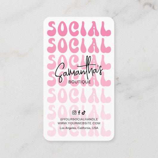 レトロモダンピンクロゴソーシャルメディアQRコード 名刺 (裏面)