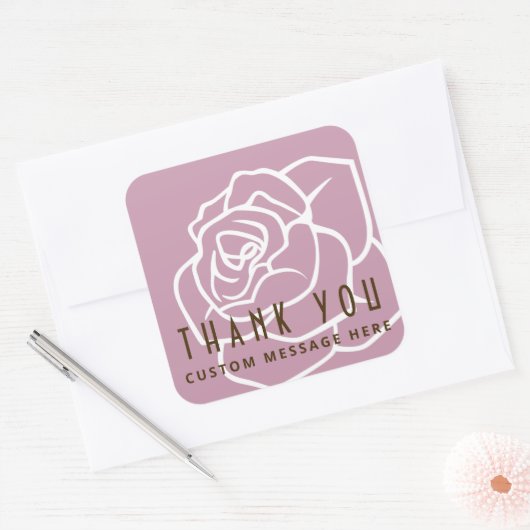 レトロモダンピンクローズフラワーサンキュービョウ スクエアシール (封筒)