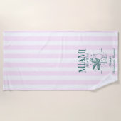 レトロモダンピンク&グリーンマイアミバチェロレッテ ビーチタオル (正面)