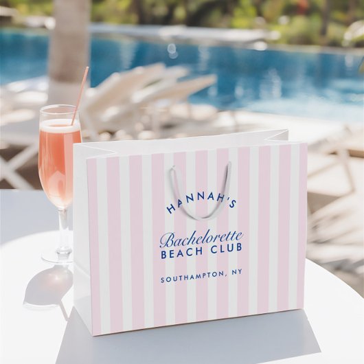 レトロモダンピンク&ネイビーバチェロレッテ ラージペーパーバッグ