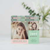 レトロモダンピンク&ミントオーギー2写真卒業 招待状 (スタンド正面)