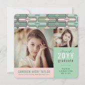 レトロモダンピンク&ミントオーギー2写真卒業 招待状 (正面)