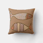 レトロモダンフィッシュ、タン、ベージュ、ライトブラウン クッション (裏面)
