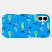 レトロモダンフィッシュ、ターコイズ、セルーリアンブルー Case-Mate iPhoneケース (裏面 (横))