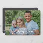 レトロモダンフォント+スターズハッピーニューイヤーフォトカード 案内状 (正面/裏面)