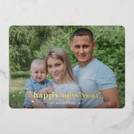 レトロモダンフォント+スターズハッピーニューイヤー写真 箔シーズンカード