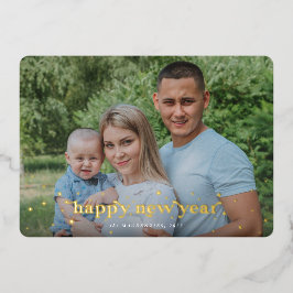 レトロモダンフォント+スターズハッピーニューイヤー写真 箔シーズンカード