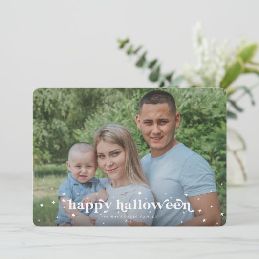 レトロモダンフォント+スターハッピーハローウィンフォトカード 案内状 (スタンド正面)