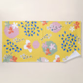 レトロモダンフローラルパターンlかわいい黄色 ビーチタオル (正面)