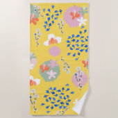 レトロモダンフローラルパターンlかわいい黄色 ビーチタオル (正面)