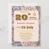 レトロモダンフローラ20thバースデーパーティー紫 招待状 (正面)