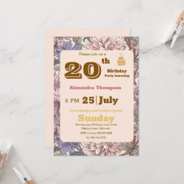 レトロモダンフローラ20thバースデーパーティー紫 招待状