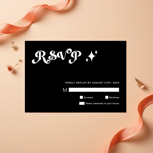 レトロモダンブお洒落ラクウェディングRSVPカード 出欠カード