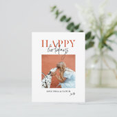 レトロモダンブライトカラフルレッドオレンジ犬ママ シーズンポストカード (スタンド正面)