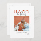 レトロモダンブライトカラフルレッドオレンジ犬ママ シーズンポストカード (正面/裏面)