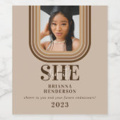 レトロモダンブラウンおよび中性の卒業 ワインラベル (シングルラベル)