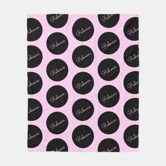 レトロモダンブラック&ピンク水玉模様デザイン フリースブランケット (正面)
