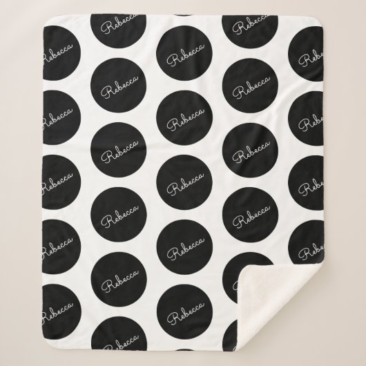 レトロモダンブラック&ホワイト水玉模様デザイン シェルパブランケット (正面)