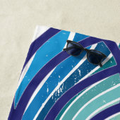 レトロモダンブルーウォーターポロスイムモノグラム ビーチタオル (インサイチュ)