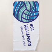 レトロモダンブルーウォーターポロスイムモノグラム ビーチタオル (正面)