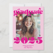 レトロモダンホットピンク4写真卒業 招待状 (正面)