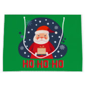 レトロモダンホホホホかわいいサンタクリスマスグリーン ラージペーパーバッグ (正面)