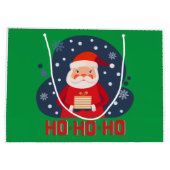 レトロモダンホホホホかわいいサンタクリスマスグリーン ラージペーパーバッグ (裏面)