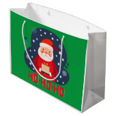 レトロモダンホホホホかわいいサンタクリスマスグリーン ラージペーパーバッグ (裏面アングル)
