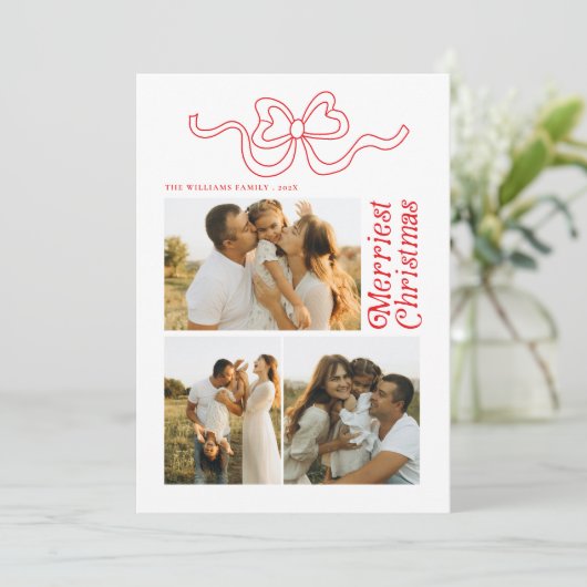 レトロモダンボウメリークリスマスフォトホリデーカー シーズンカード (スタンド正面)