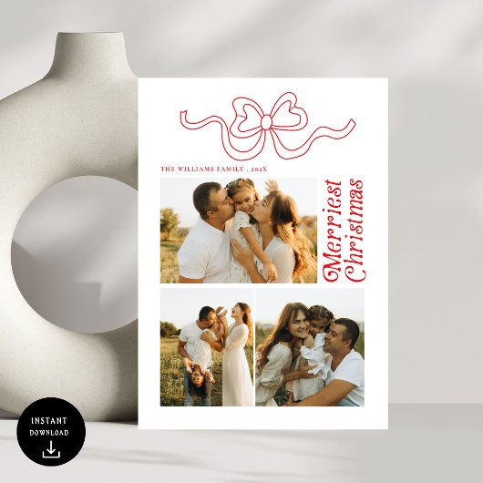 レトロモダンボウメリークリスマスフォトホリデーカー シーズンカード