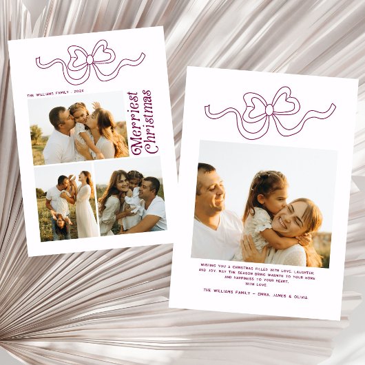 レトロモダンボウメリークリスマスフォトホリデー シーズンカード