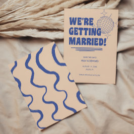 レトロモダンボールドタイポグラフィーブルーの結婚式 セーブザデート