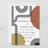 レトロモダンマスタードテラコッタ結婚抽象芸術 招待状 (正面)