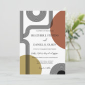 レトロモダンマスタードテラコッタ結婚抽象芸術 招待状 (スタンド正面)