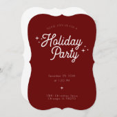 レトロモダンマルーンレッドホリデーパーティー招待状 (正面/裏面)