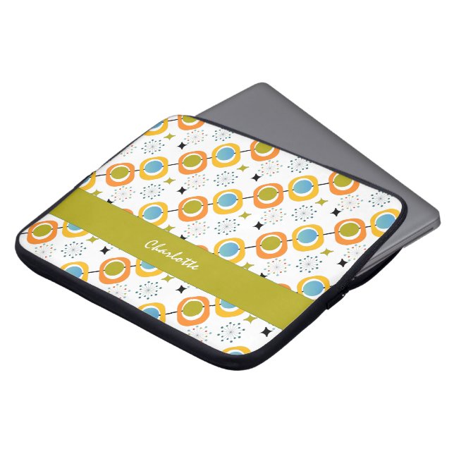 レトロモダンミッドセンチュリースターバストパターン ラップトップスリーブ (正面上部)