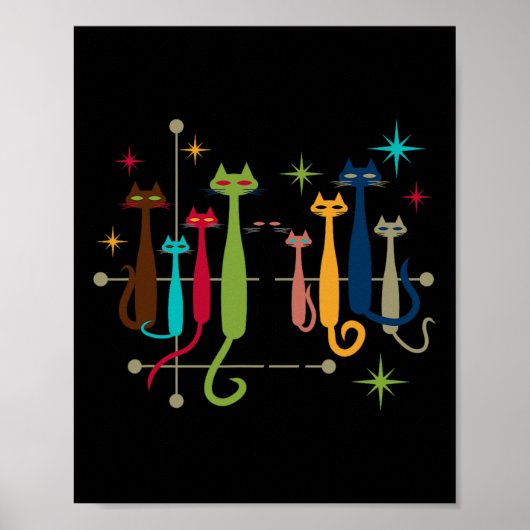 レトロモダンミッドセンチュリールック猫50年代60年代スタイル ポスター (正面)