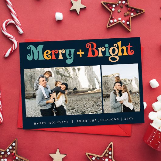 レトロモダンミニマリストのクリスマススリーフォト シーズンカード