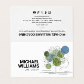 レトロモダンミニマリストツリーライフコーチブルー/グリーン 名刺 (外部フラット)