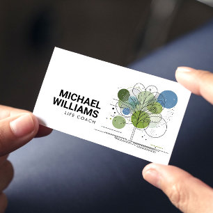 レトロモダンミニマリストツリーライフコーチブルー/グリーン 名刺