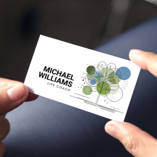レトロモダンミニマリストツリーライフコーチブルー/グリーン 名刺